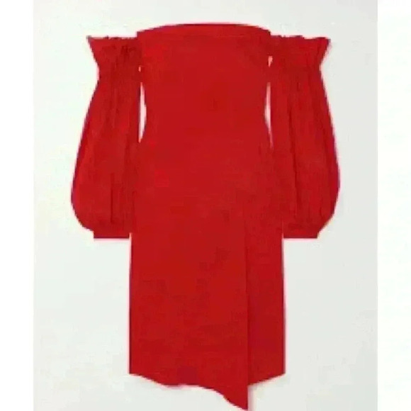 ÀCHEVAL PAMPA  Net Sustain Nube Off-The-Shoulder Stretch-Cotton Red Midi Dress M - Picture 2 of 16